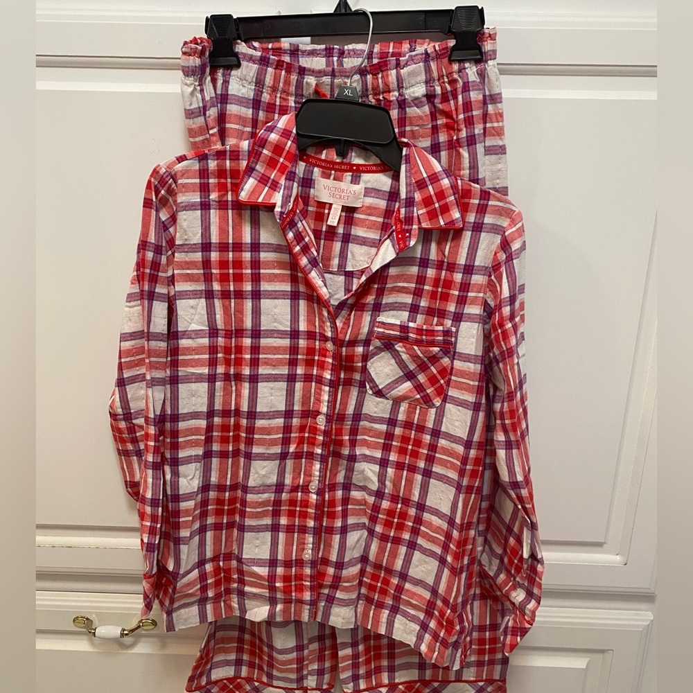 Victoria’s Secret Pajama Set Purple Red Silver Plaid Sleep Women’s Size Small